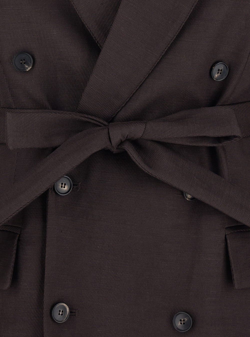 Double-breasted jacket with peak revers in brown tech fabric for women Viscose Linen Blazers