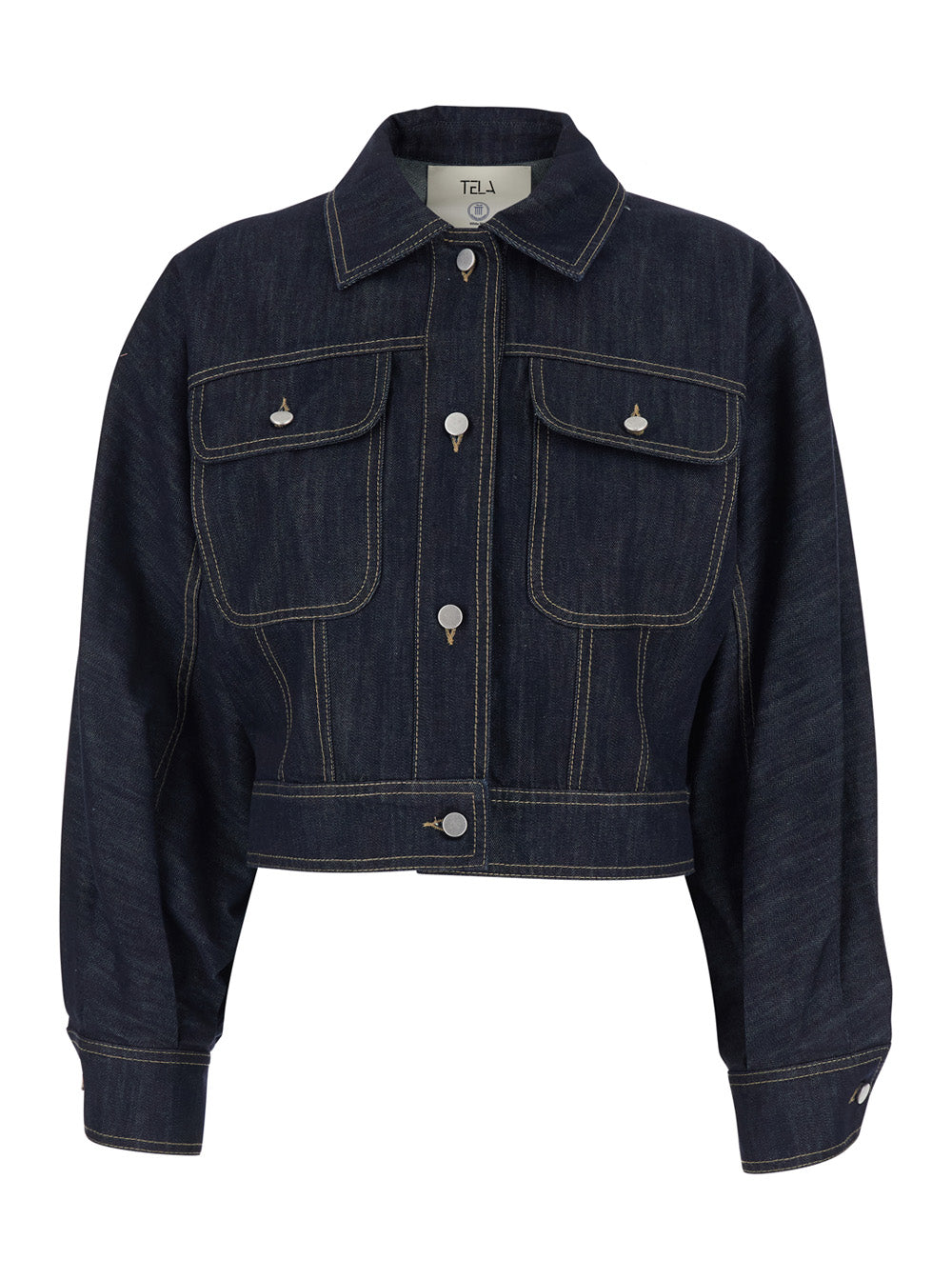 Blue Jacket With Classic Collar And Two Front Pockets Womens Denim Blu Cotton