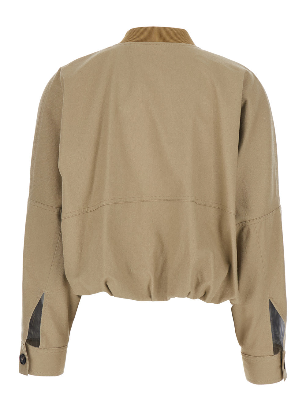 Beige Bomber Jacket with High Collar in Cotton for Women Elastane Outerwear
