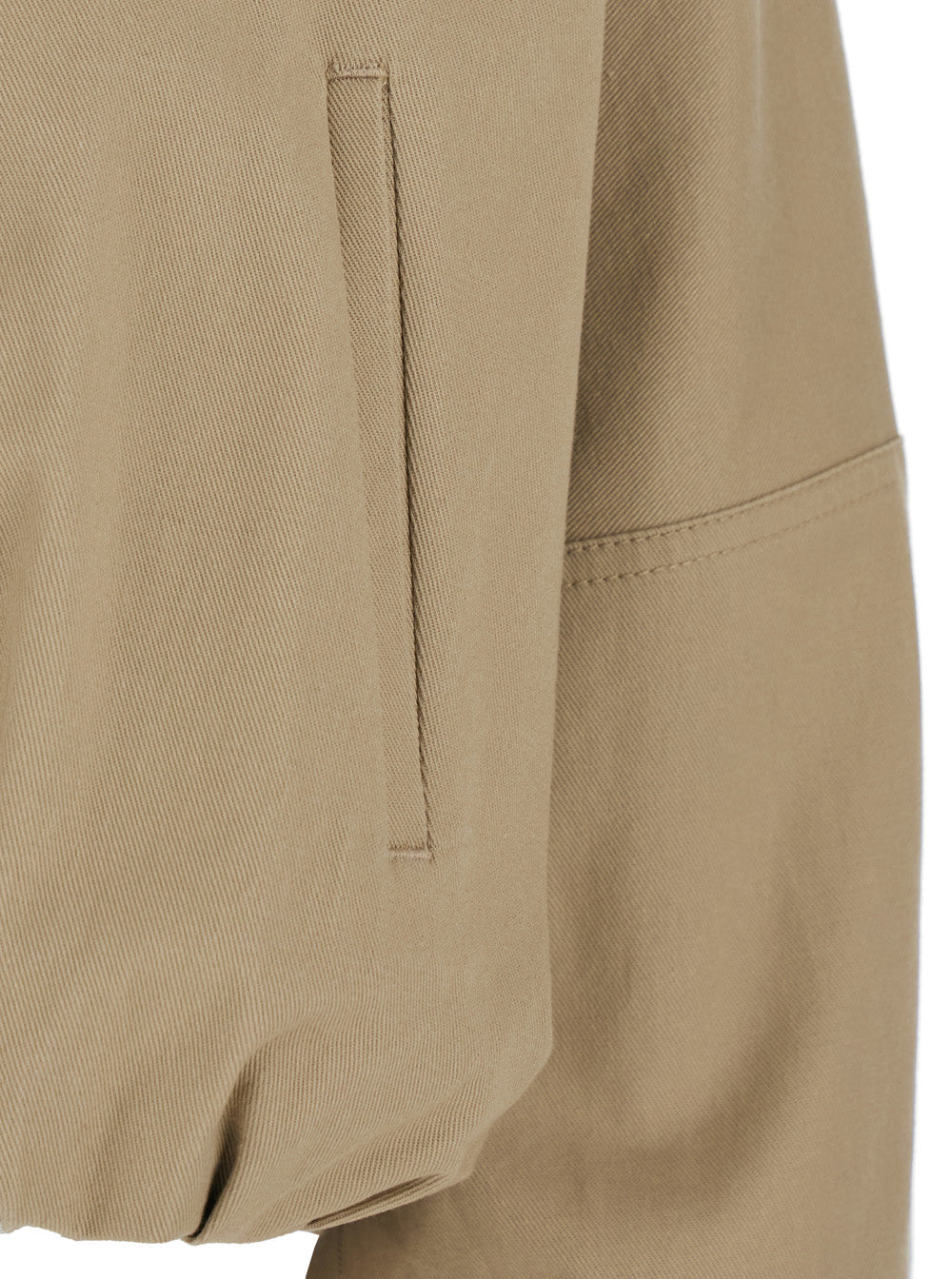 Beige Bomber Jacket with High Collar in Cotton for Women Elastane Outerwear