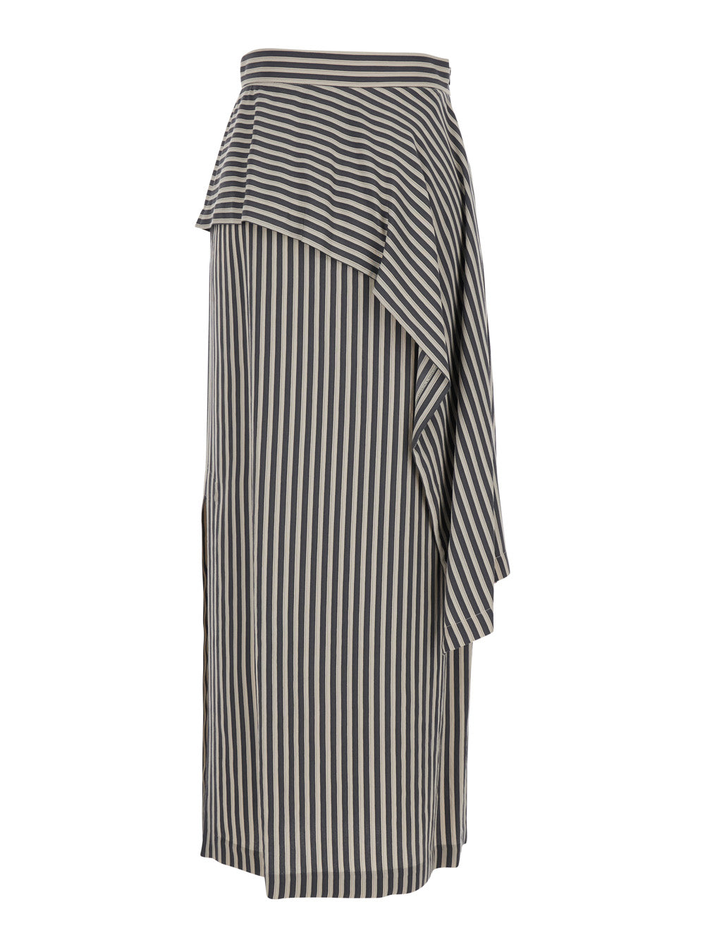 Gray Asymmetrical Skirt with Striped Viscose for Women Grey Polyamide