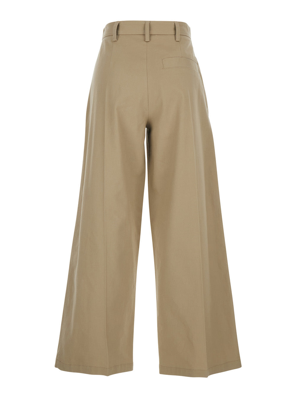 Beige Cotton Front Pleated Trousers for Women Elastane