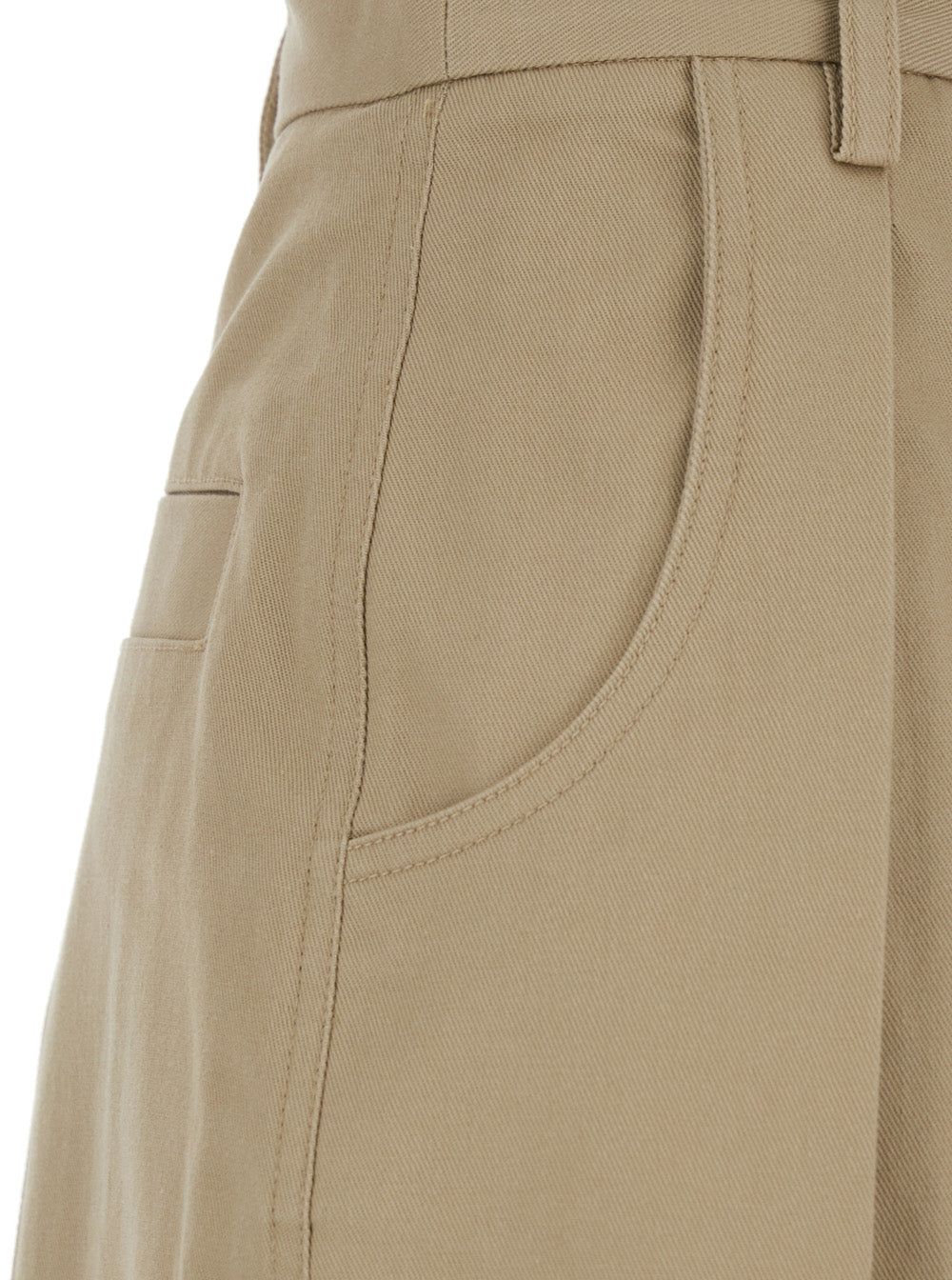 Beige Cotton Front Pleated Trousers for Women Elastane