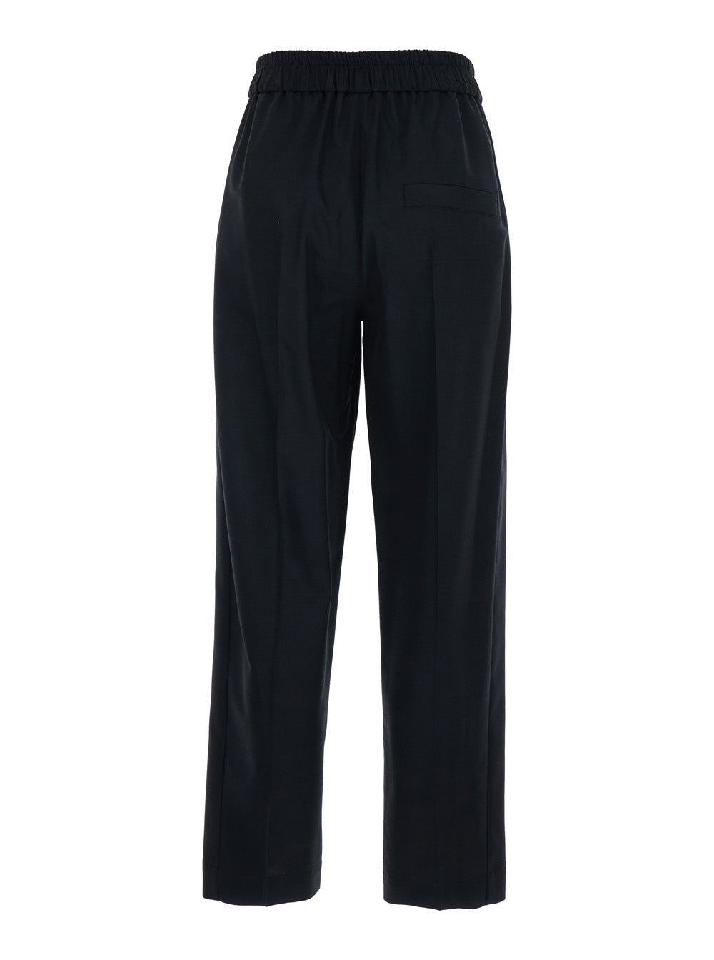 Black Tech Fabric Pants with Elastic Waist for Women Viscose Virgin Wool Elastane Trousers