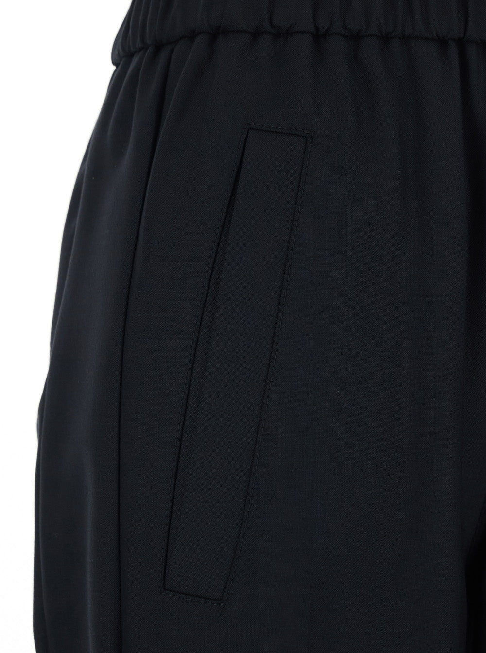 Black Tech Fabric Pants with Elastic Waist for Women Viscose Virgin Wool Elastane Trousers