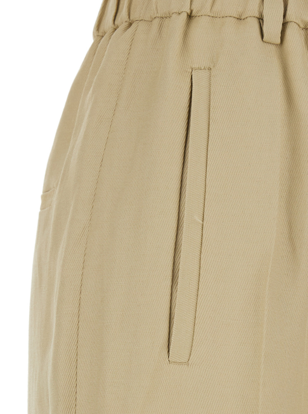 Beige Pants with Elastic Waist in Linen Blend for Women Viscose Trousers