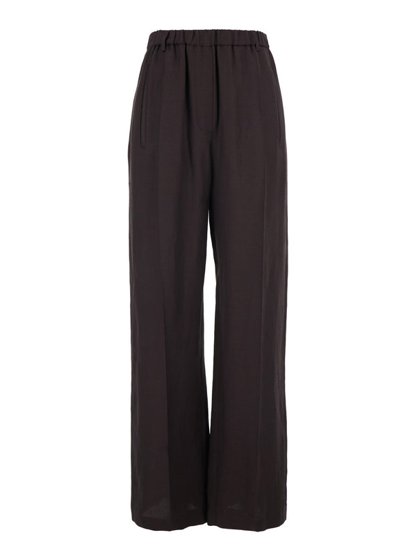 Trousers Linen-Blend Brown Viscose