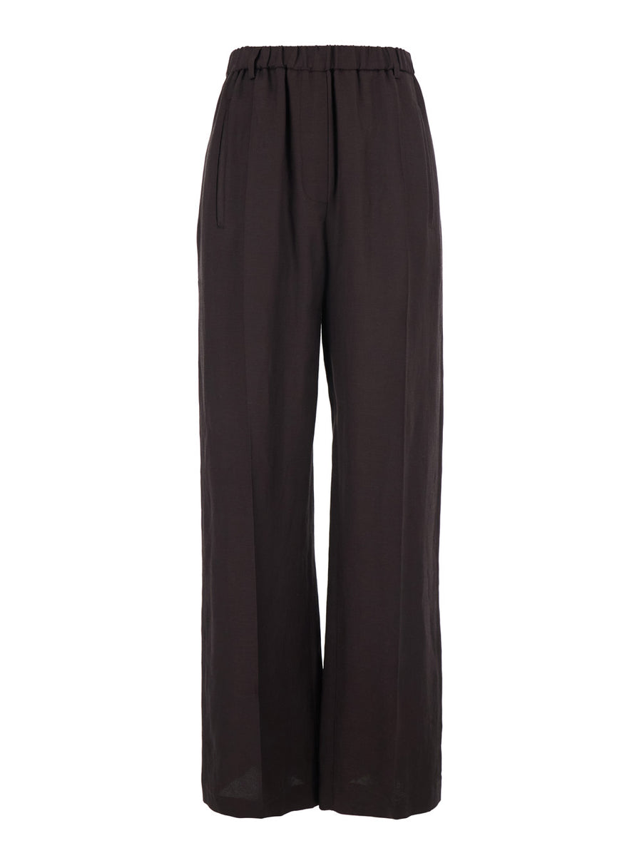 Trousers Linen-Blend Brown Viscose