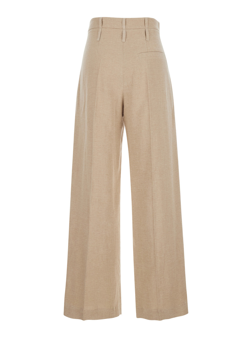 Beige Front Pleated Trousers Cotton And Linen Blend For Women