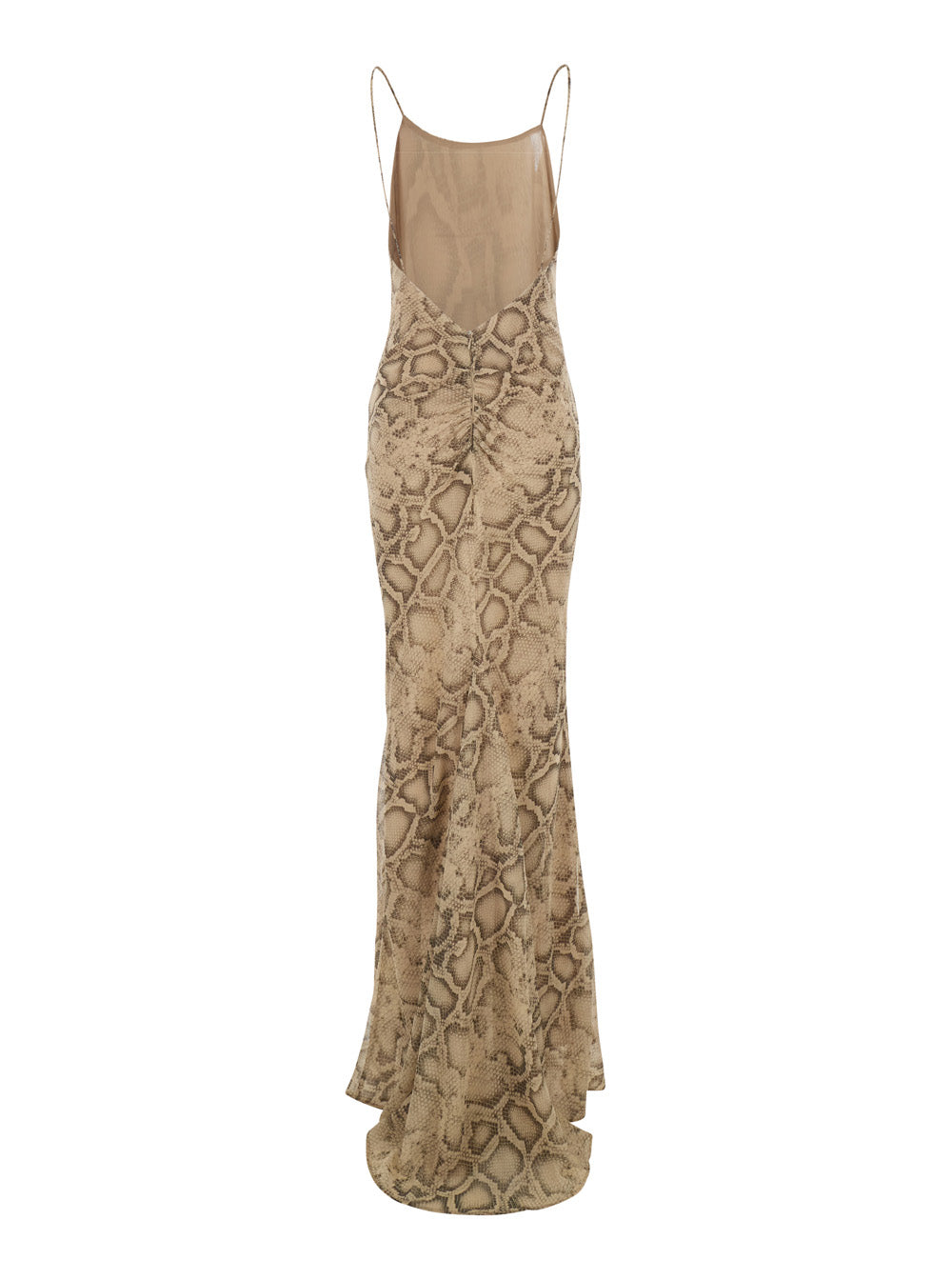 Long Dress T190131 With Thin Straps And All-Over Python Print Beige Fabric For Women