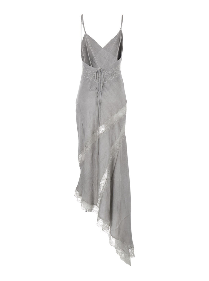 Long Dress Rosetta with Thin Straps and Asymmetrical Design in Gray for Women Grey