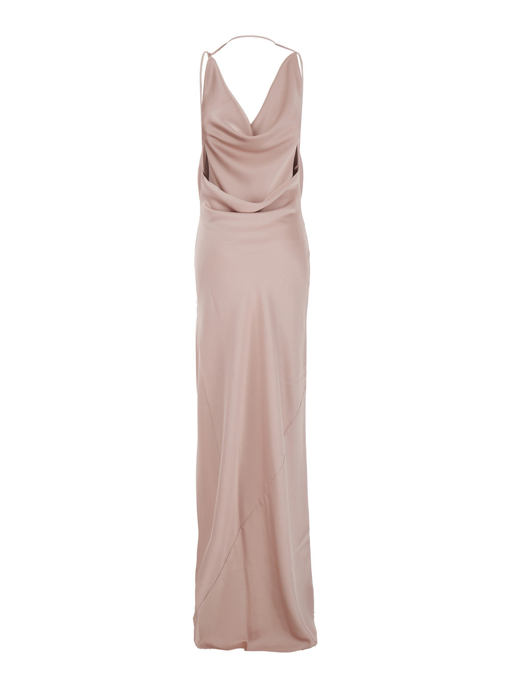 Long Dress Vera With Draped Neckline And Front Vent Pink Fabric For Women