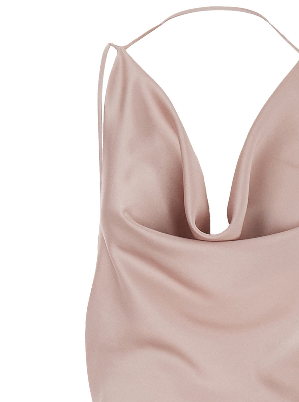 Long Dress Vera With Draped Neckline And Front Vent Pink Fabric For Women