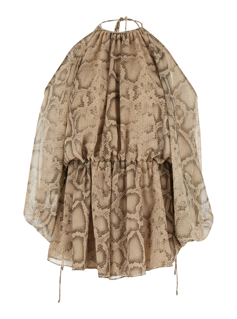 Beige Python Print Blouse with Fabric Knot Closure for Women Shirts And Blouses