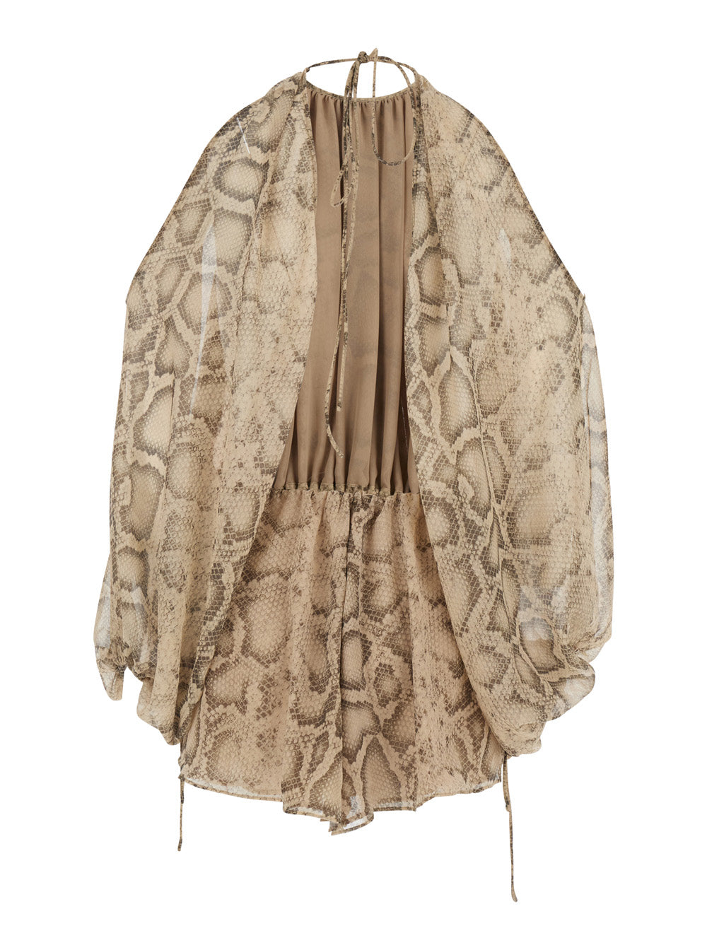 Beige Python Print Blouse with Fabric Knot Closure for Women Shirts And Blouses