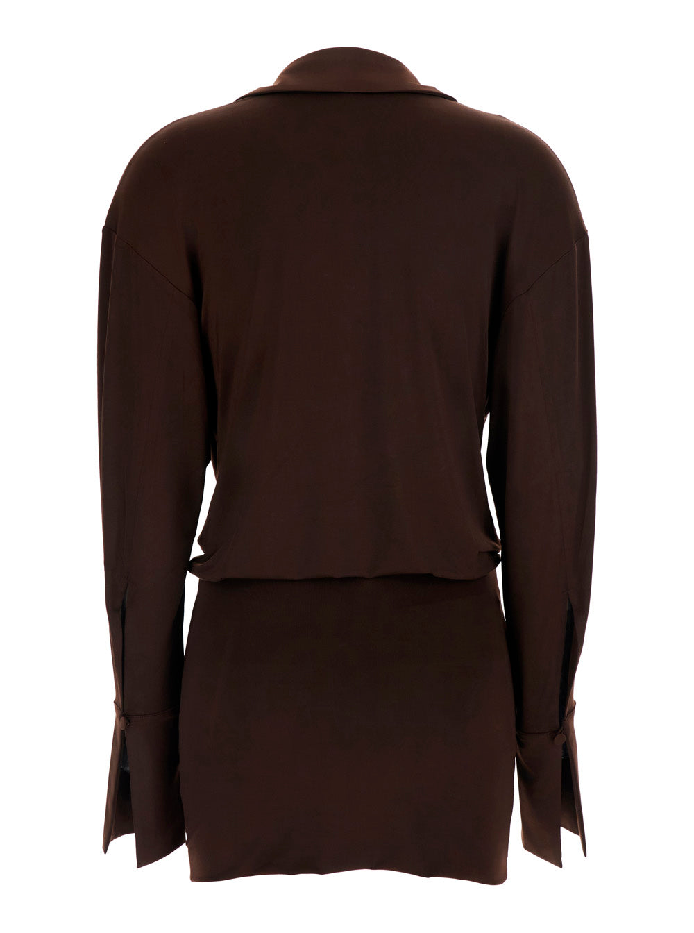 Mini Dress Lilia With Deep V-Neck Brown Fabric For Women