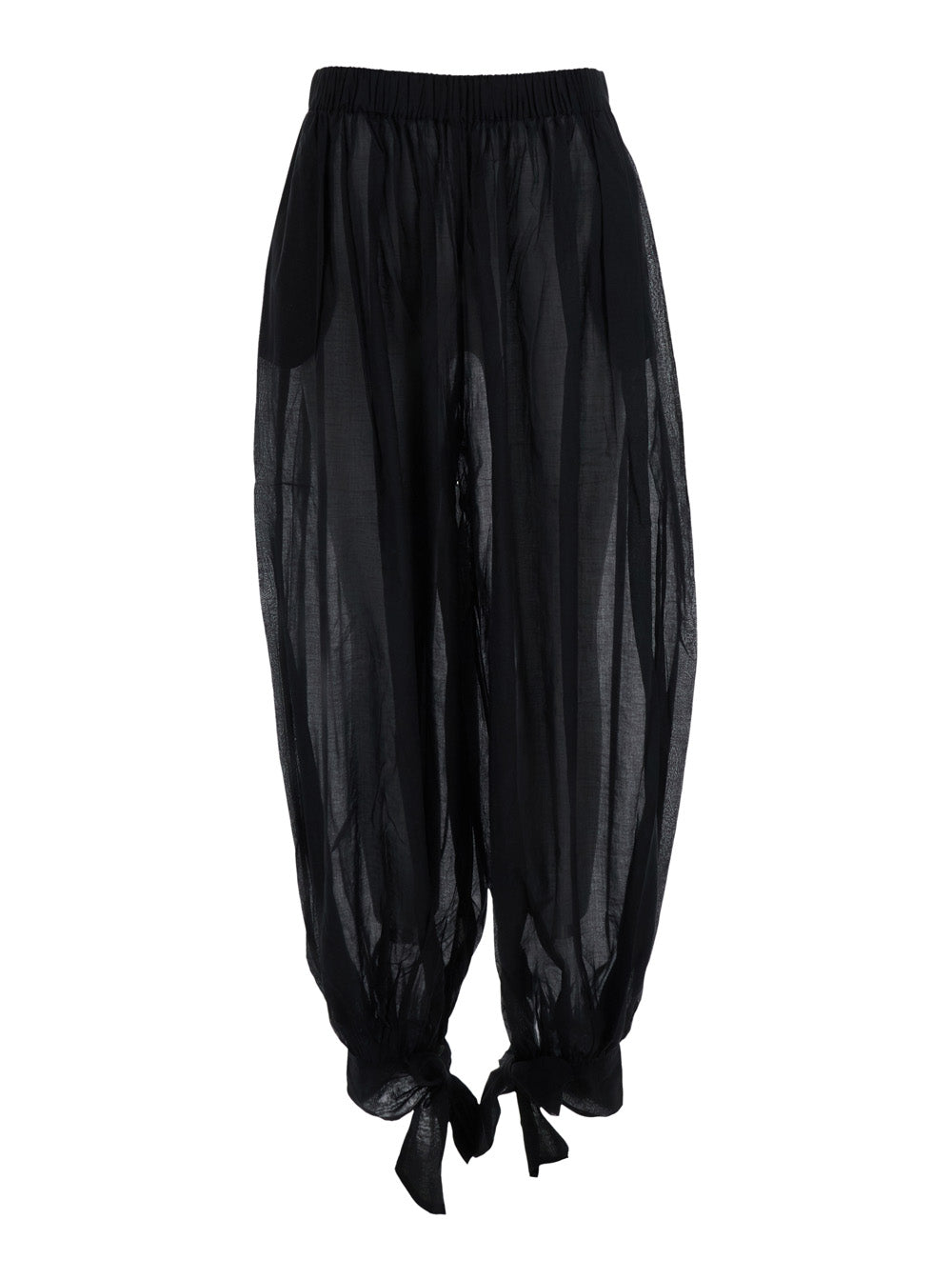 Noor Pants Tied Up Maxi Black With Front Closure And Drawstring Waist Tech Fabric Women Trousers