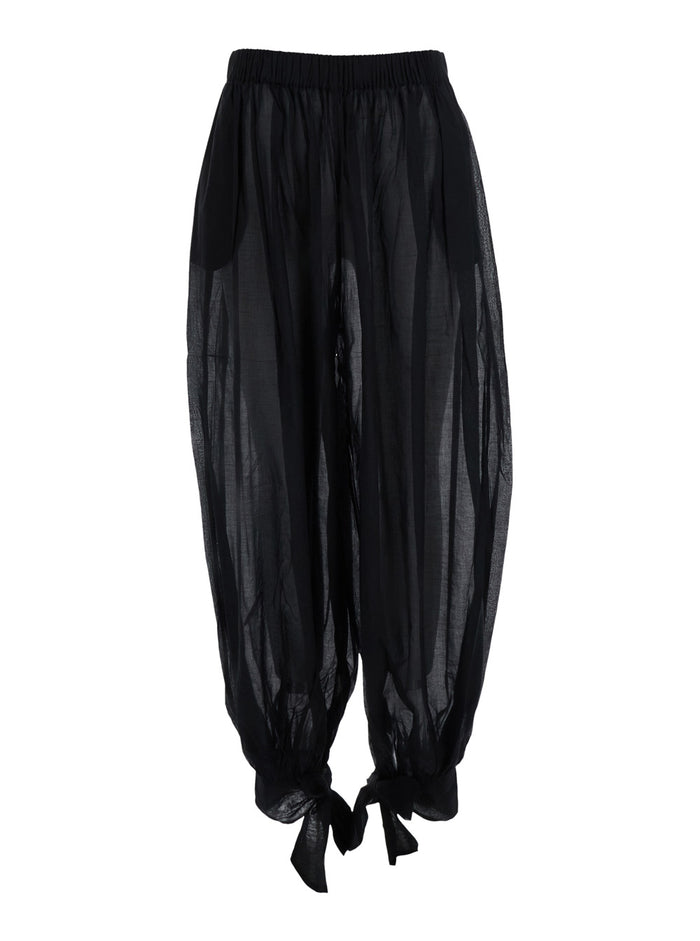Noor Pants Tied Up Maxi Black With Front Closure And Drawstring Waist Tech Fabric Women Trousers