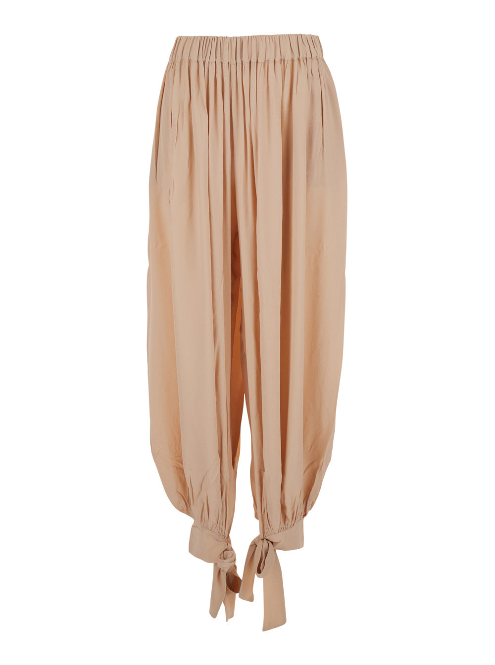 Noor Pink Pants With Bow At Waist Womens Fabric Trousers