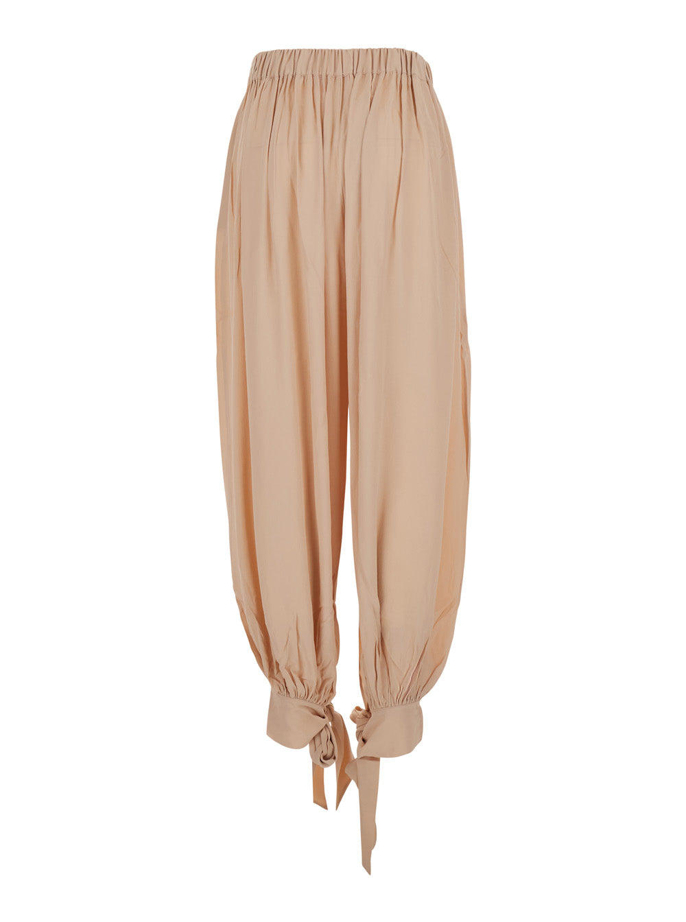 Noor Pink Pants With Bow At Waist Womens Fabric Trousers