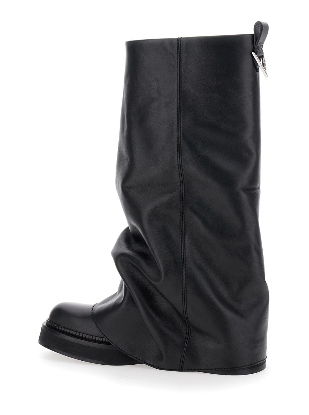 Robin Boots With Square Toe And Logo Plate On The Back Black Leather For Women