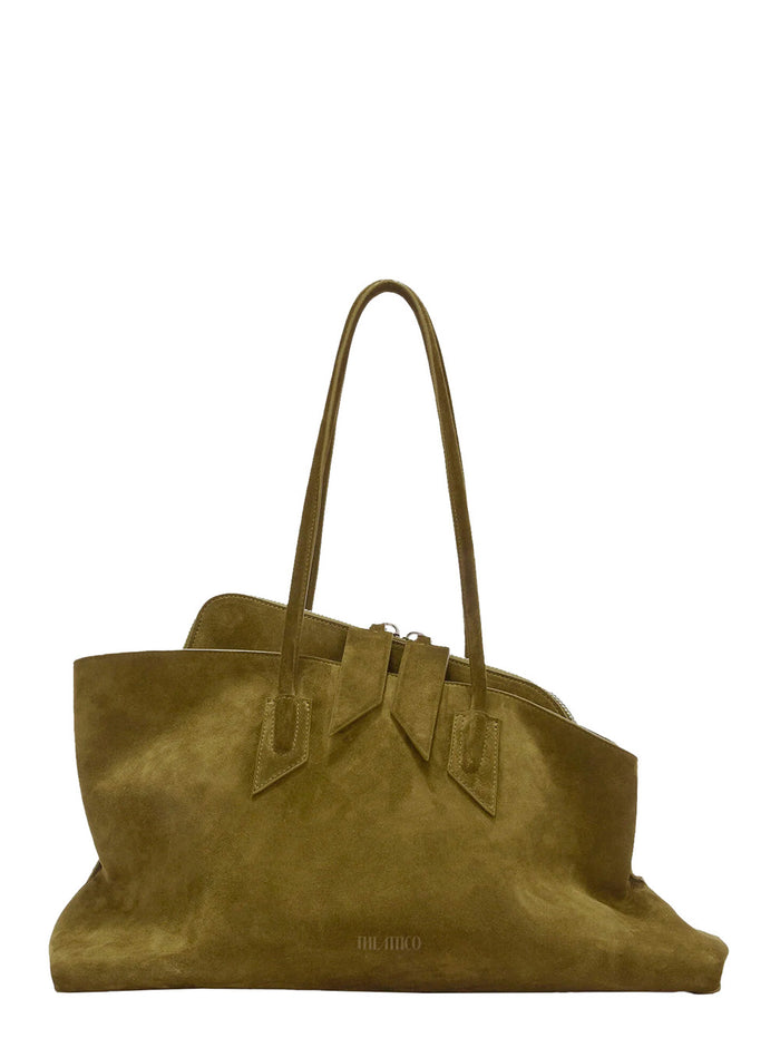 La Passeggiata Green Shoulder Bag With Two Top Handles Leather Suede Woman