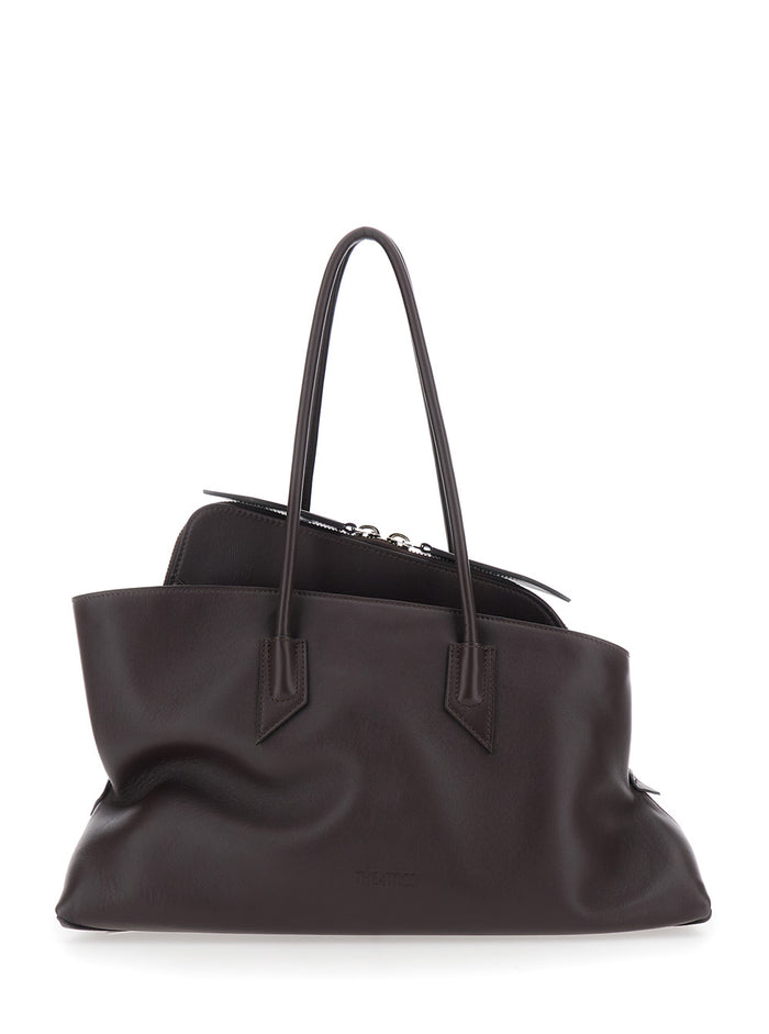 Shoulder Bag La Passeggiata Medium with Two Top Handles and Zipper Closure in Brown Suede for Women Calf