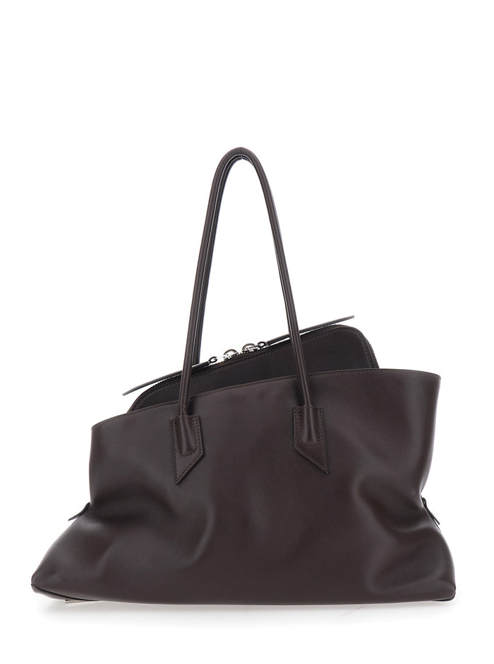 Shoulder Bag La Passeggiata Medium with Two Top Handles and Zipper Closure in Brown Suede for Women Calf