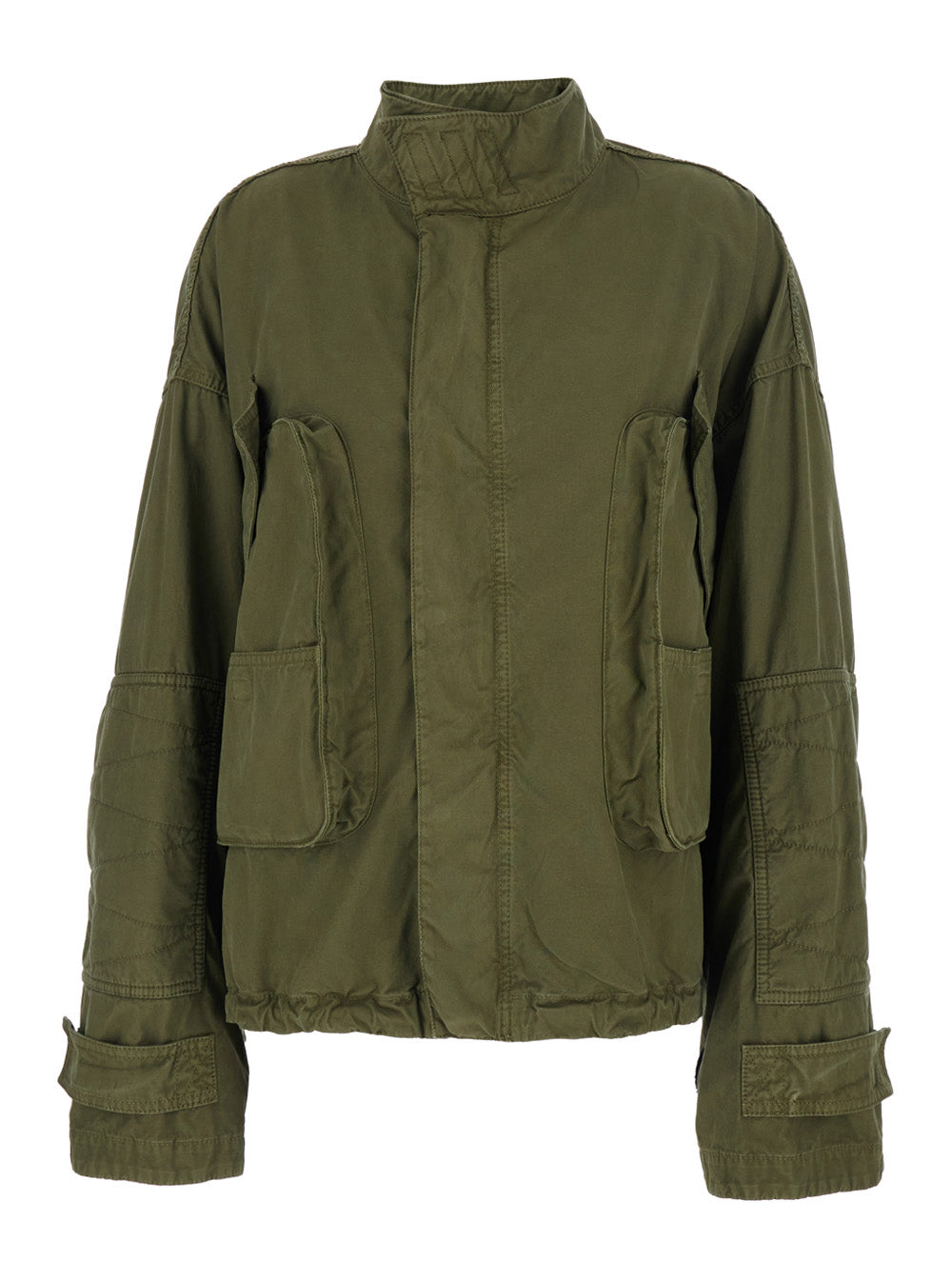 Green High Collar Jacket with Logo Patch on the Back in Cotton for Women Outerwear