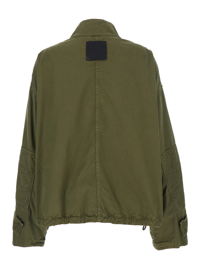 Green High Collar Jacket with Logo Patch on the Back in Cotton for Women Outerwear