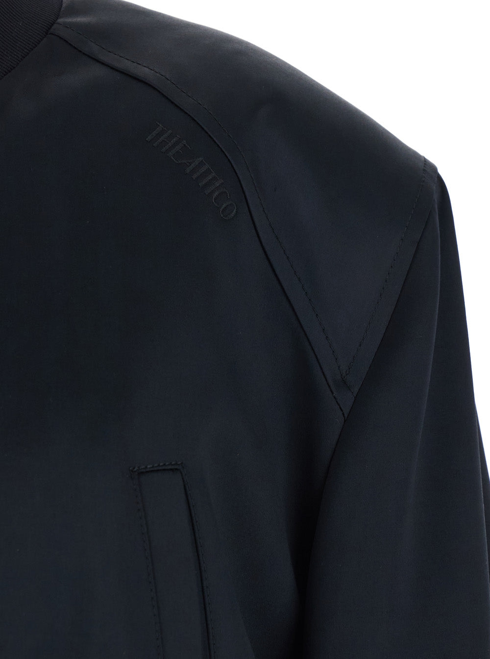 Short Bomber Jacket with Tone-on-Tone Logo Embroidery on the Front in Black Viscose for Women Outerwear