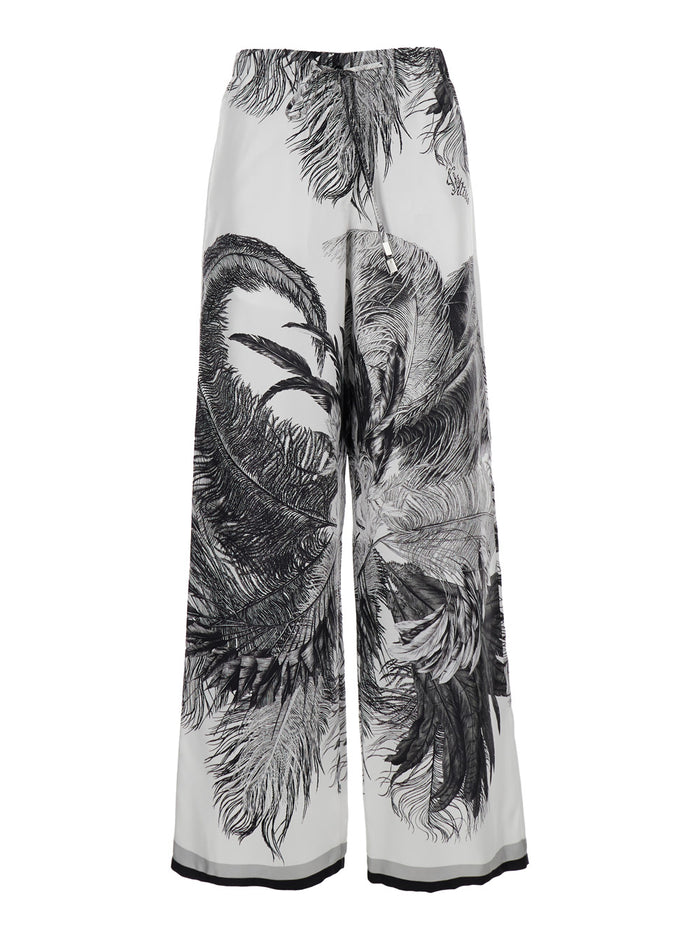 Multicolor Pants with elasticated waistband in silk for Women Trousers