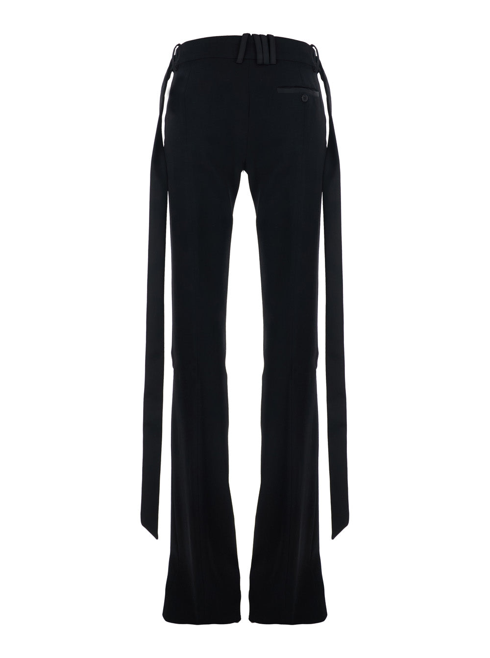 Black Wide Leg Pants with Oversized Band Detail in Wool for Women Virgin Trousers