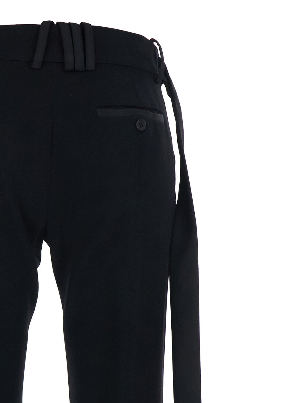 Black Wide Leg Pants with Oversized Band Detail in Wool for Women Virgin Trousers