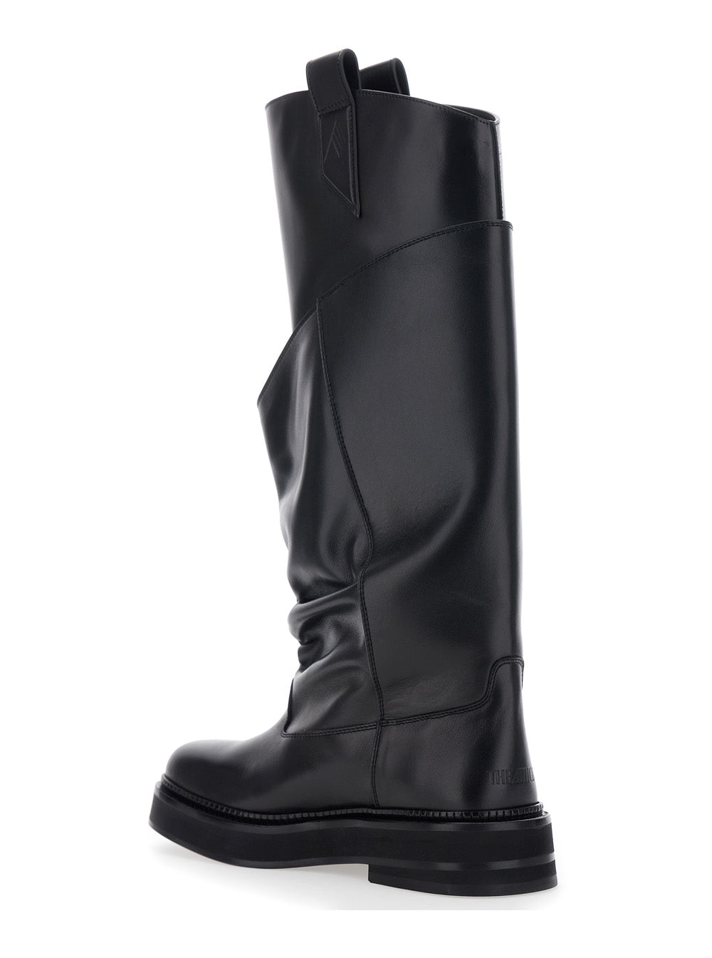 Black Passeggiata Boots with Pull-tab and Rubber Sole in Leather Woman Calf