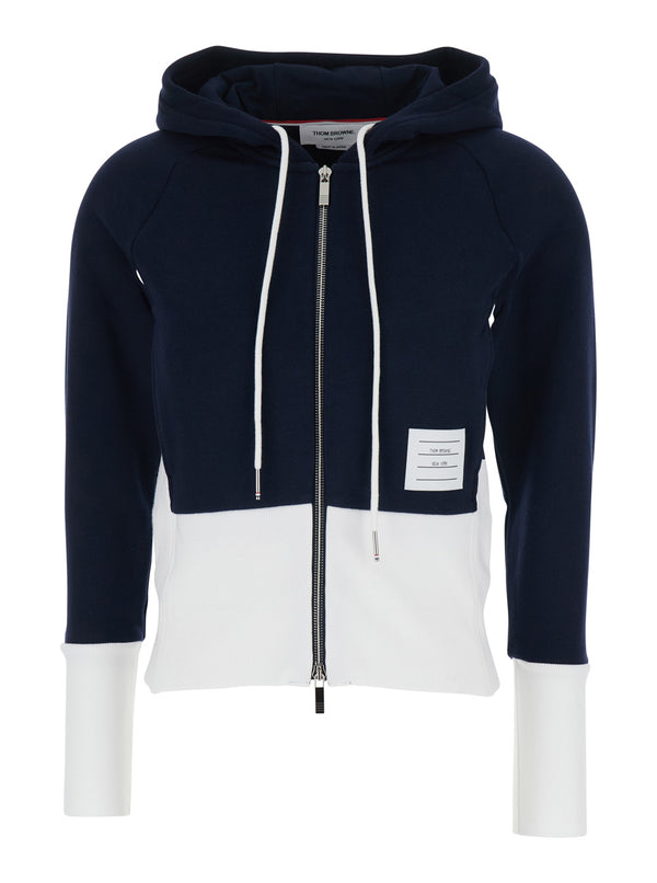 Hoodie Blue Colour-Block Cotton Sweatshirts