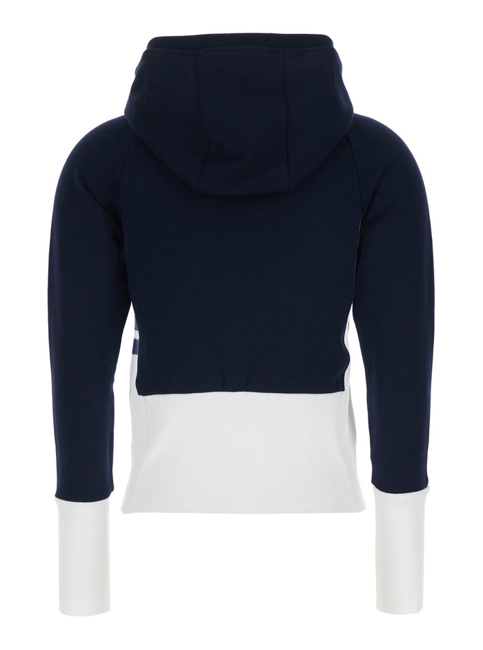 Hoodie with 4Bar Logo on the Side and Blue White Color Block Design for Women Blu Cotton Sweatshirts