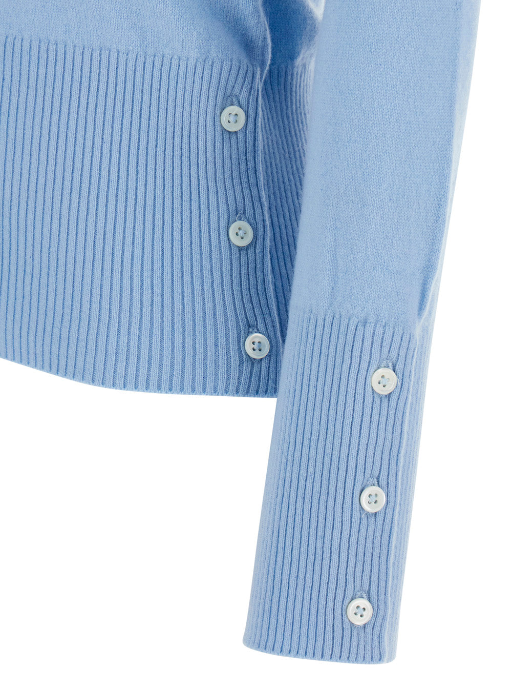 V-Neck Cardigan with 4Bar Logo on Sleeve in Blue Cashmere for Women Light Jersey