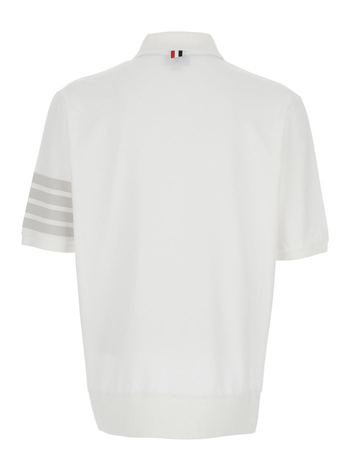 White Cotton Polo with Classic Collar and 4-Bar Detail on Sleeve for Men Tshirts Shirts