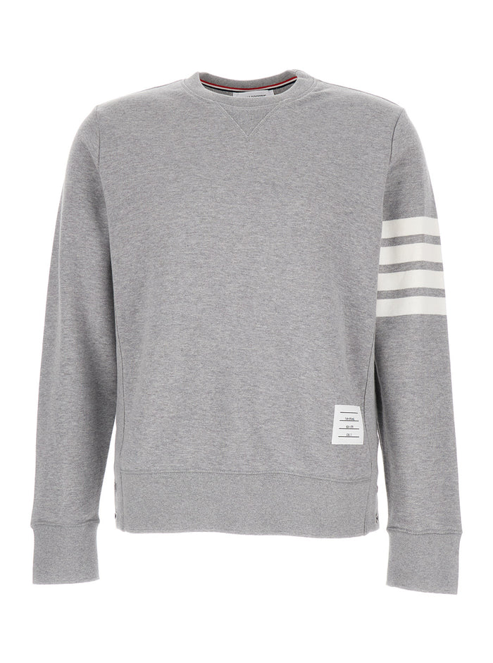 Mens 4 Bar Tab Sweatshirt with Contrast Stripes in Grey Cotton Sweatshirts