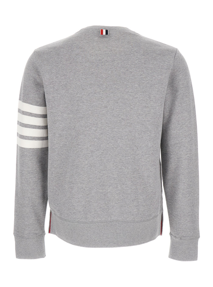 Mens 4 Bar Tab Sweatshirt with Contrast Stripes in Grey Cotton Sweatshirts