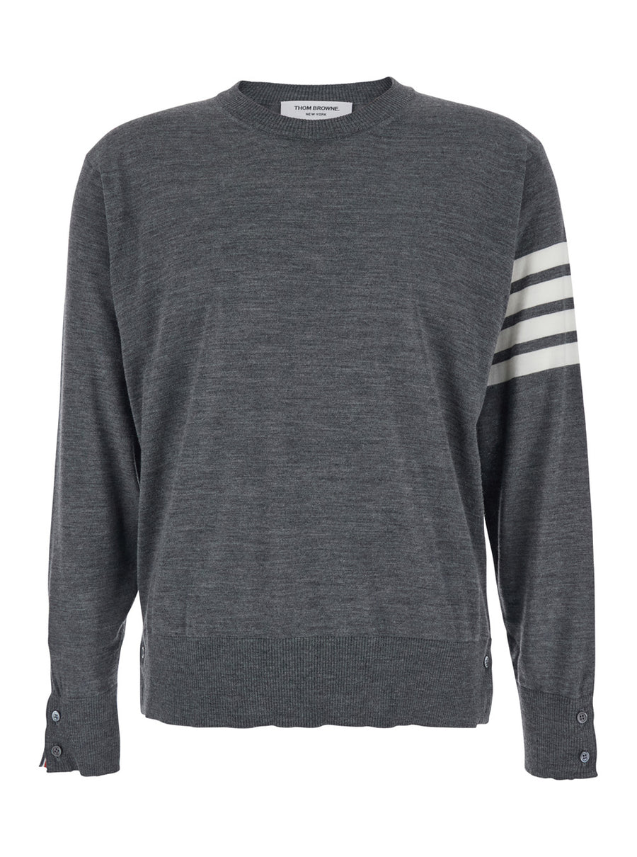 Crew Neck Sweater Grey Virgin Wool Tops