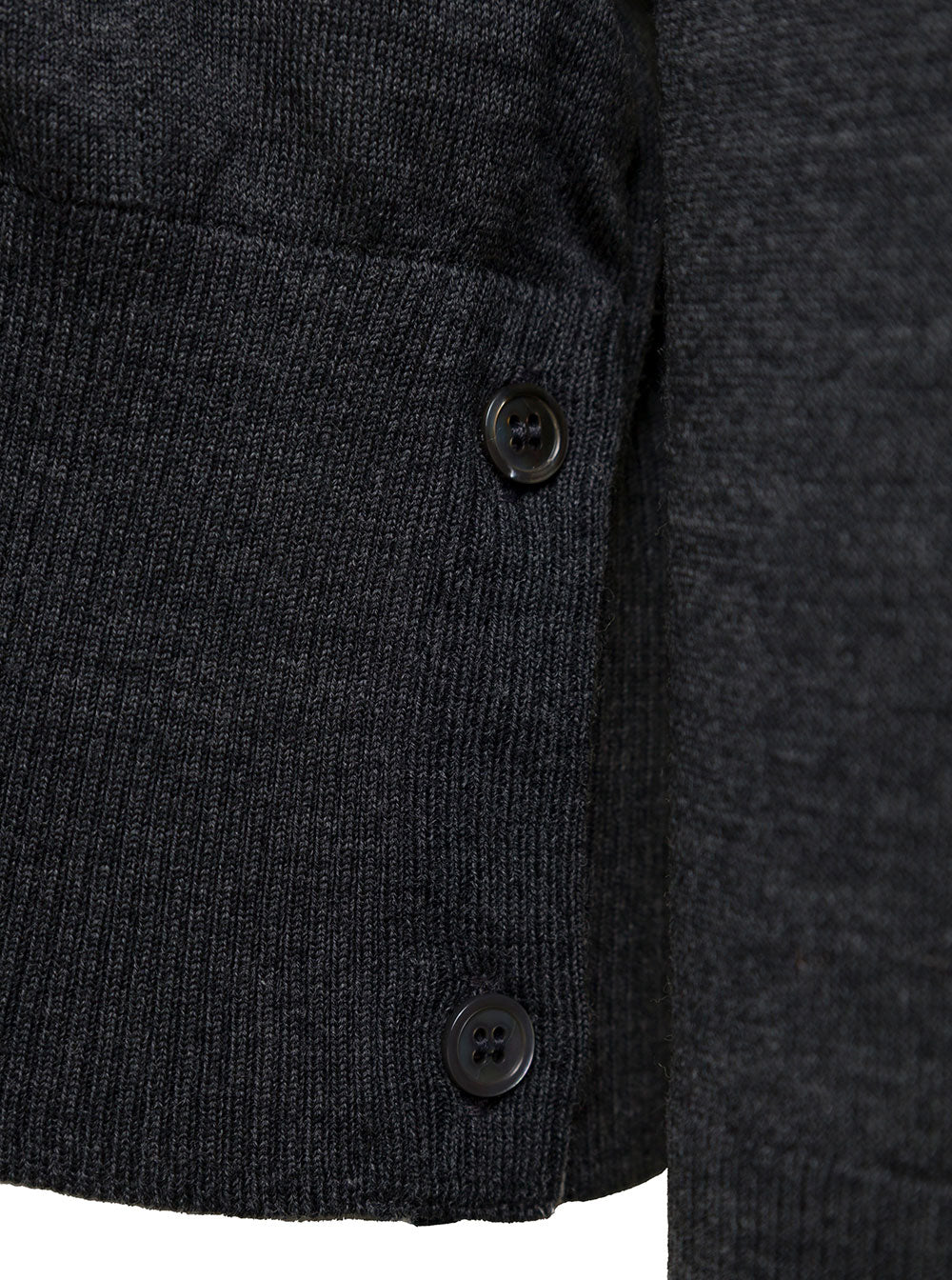 Gray Wool Mens V-Neck Cardigan with Stripe Detail Grey Virgin Jersey