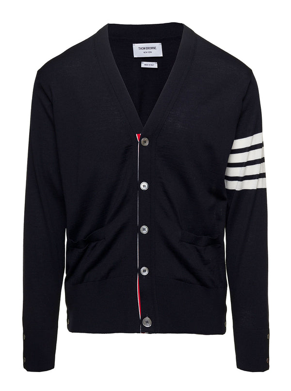 Cardigan Classic V-Neck Blue Virgin Wool Tops