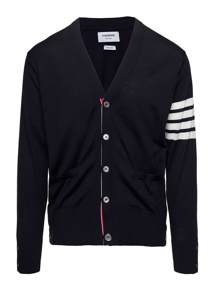Cardigan CLASSIC V-NECK Blue with Long Sleeves in Wool for Men Blu Virgin Jersey