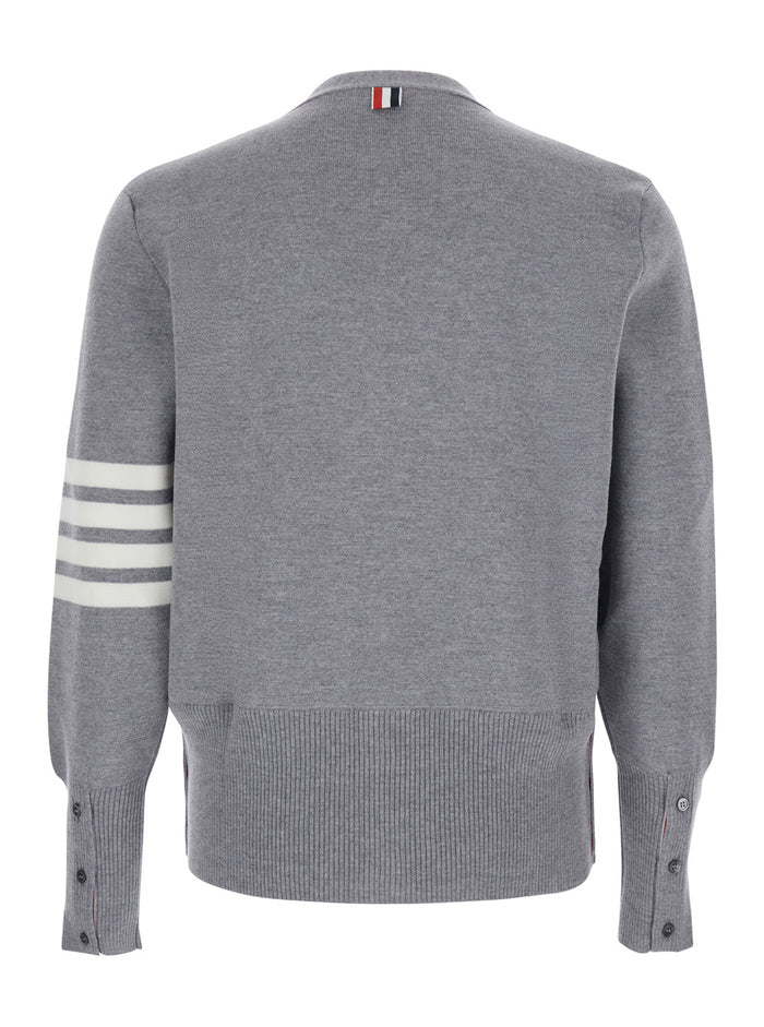 Gray Wool Cardigan with V-Neck and Striped Detail on Sleeve for Men Grey Jersey