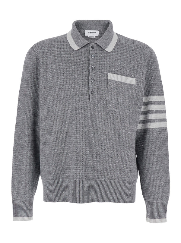 Polo Shirt 4-Bar Grey Wool-Silk Wool And Silk Blend T-shirts