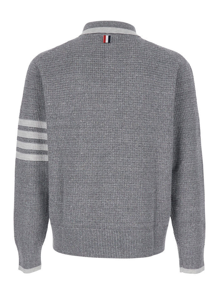 Mens Grey Wool and Silk 4-Bar Polo Tshirts Shirts