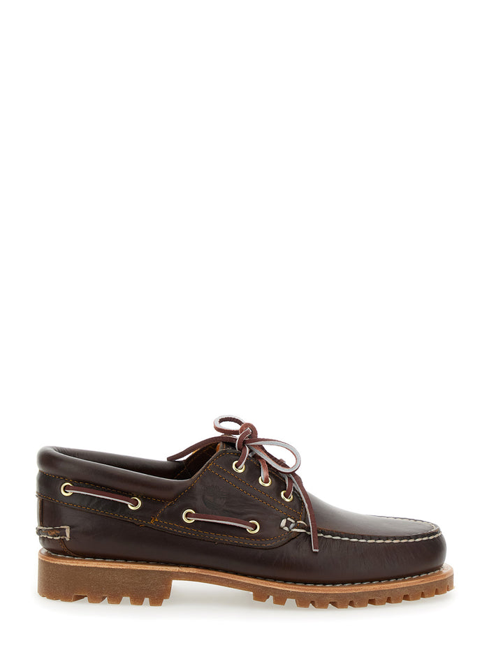 Brown Loafers With Embossed Logo On The Side And Low Block Heel Leather Man