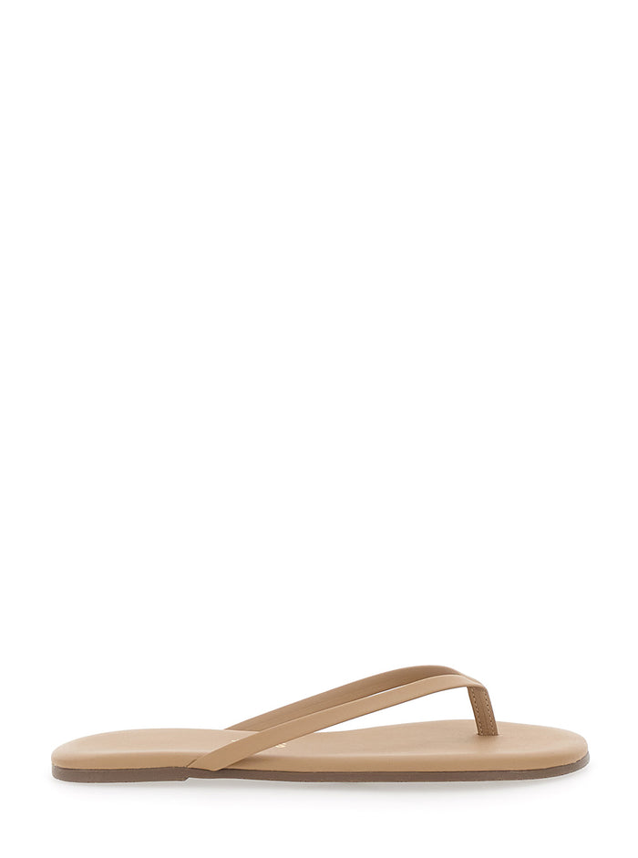 Foundations Matte Beige Sandals with Straps Design in Leather for Women Flat Shoes
